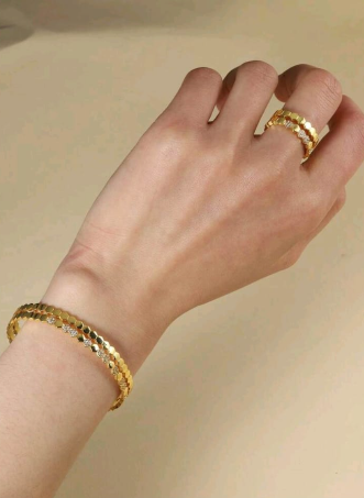 Honeycomb Bangle & Ring Set – Diamond Accent Jewellery