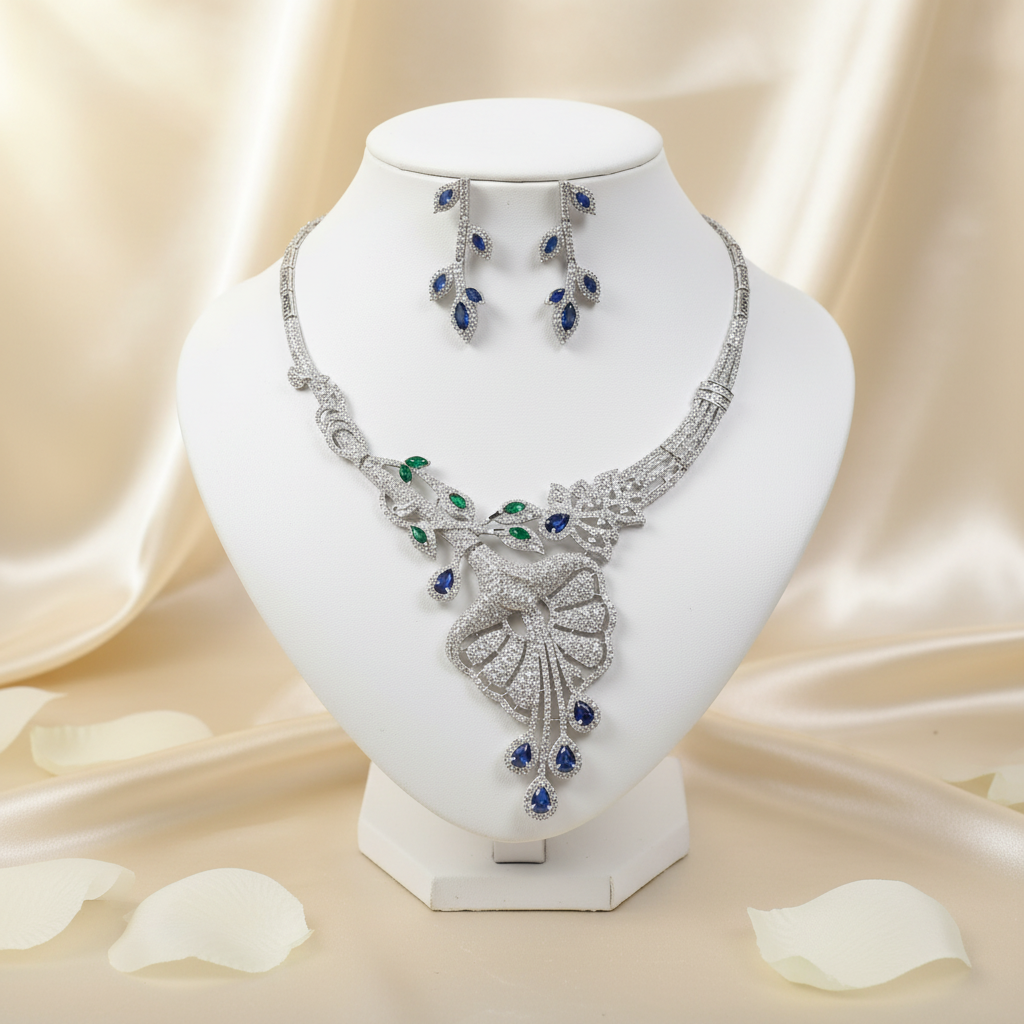 Peacock Splendour Necklace & Earring Set- Item ID:-NH007