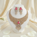 Luxury Bridal Floral Lace Necklace & Earrings Set – Gold / Silver | Turquoise, Pink & Clear Crystal Item Id:-NH005