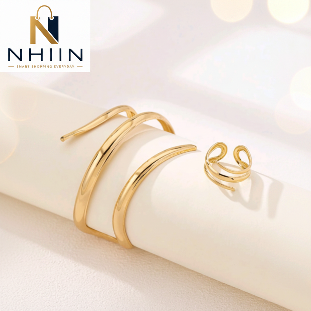 Minimalist Wave Ring Set – Bangle & Spiral Ring Duo