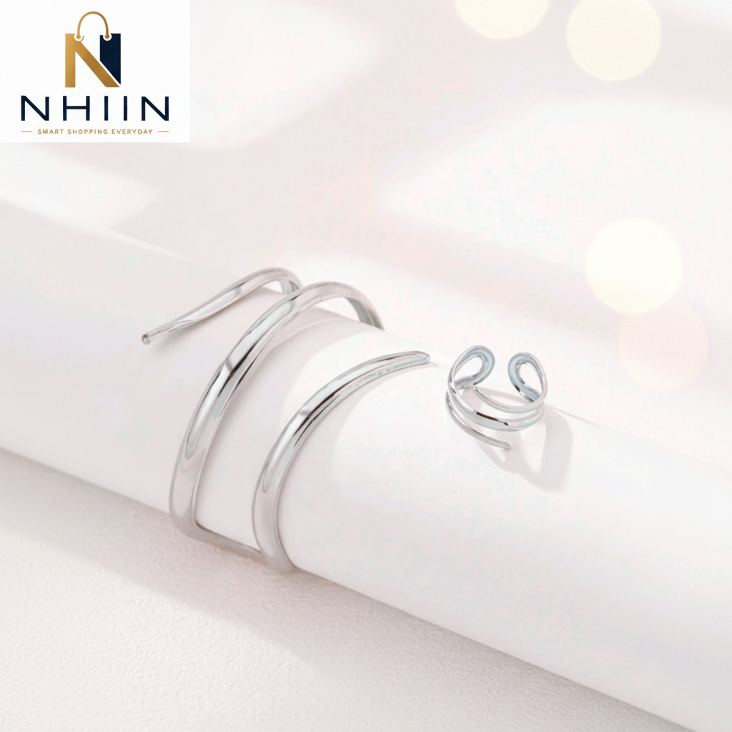 Minimalist Wave Ring Set – Bangle & Spiral Ring Duo