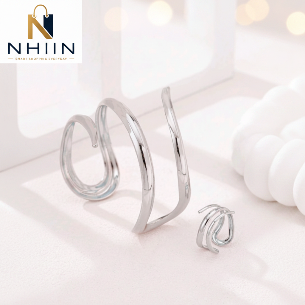 Minimalist Wave Ring Set – Bangle & Spiral Ring Duo